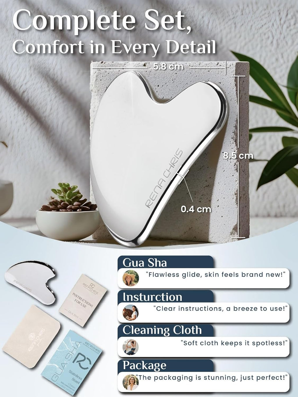 Gua Sha Facial Tools, Stainless Steel Guasha Tool for Acupuncture, Manual Massage Tool for Jawline Sculpting and Puffiness Reducing, Gua Sha Facial Massage Tool, Skin-Care Gift (Silver)