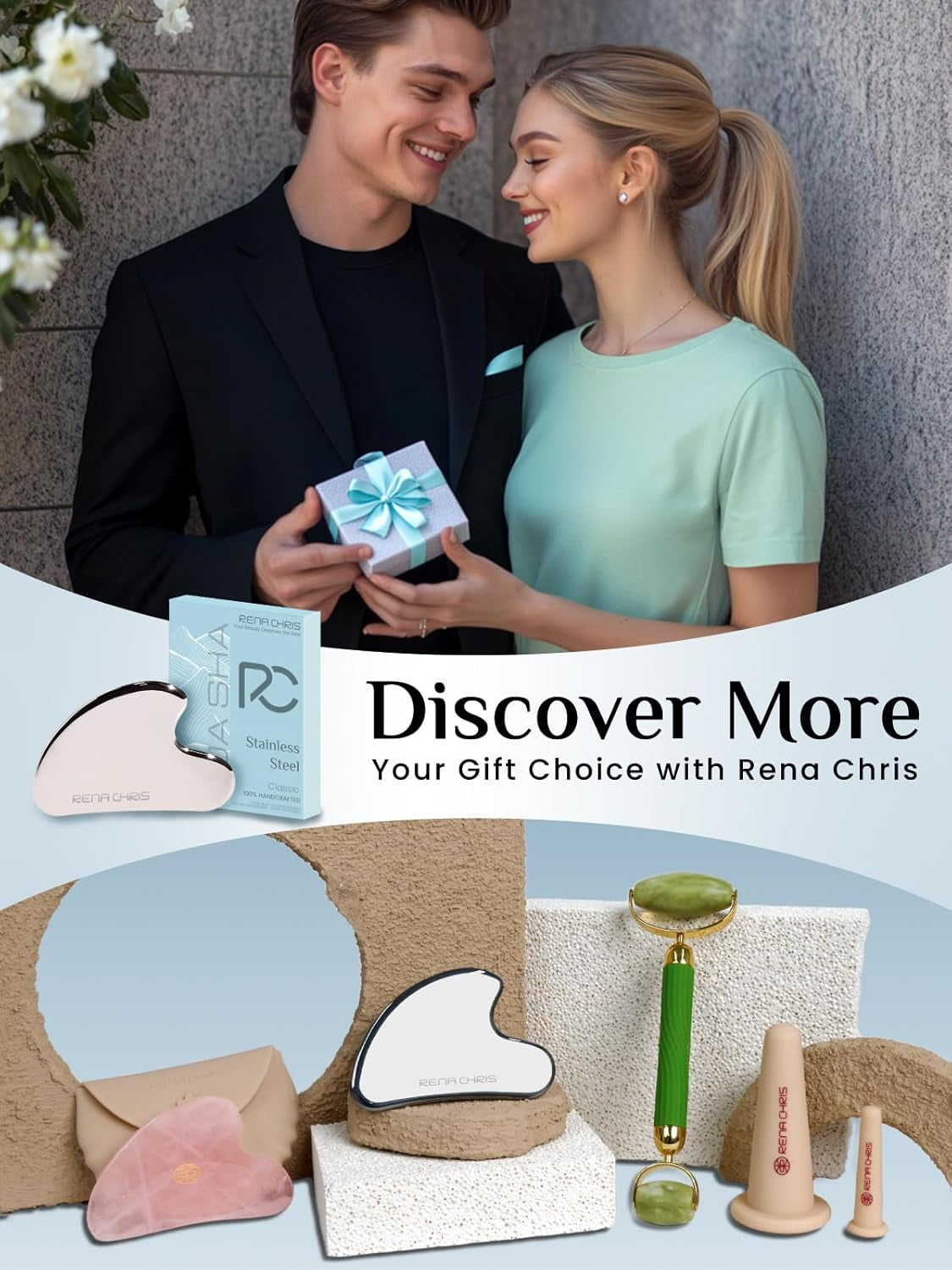 Gua Sha Facial Tools, Stainless Steel Guasha Tool for Acupuncture, Manual Massage Tool for Jawline Sculpting and Puffiness Reducing, Gua Sha Facial Massage Tool, Skin-Care Gift (Silver)