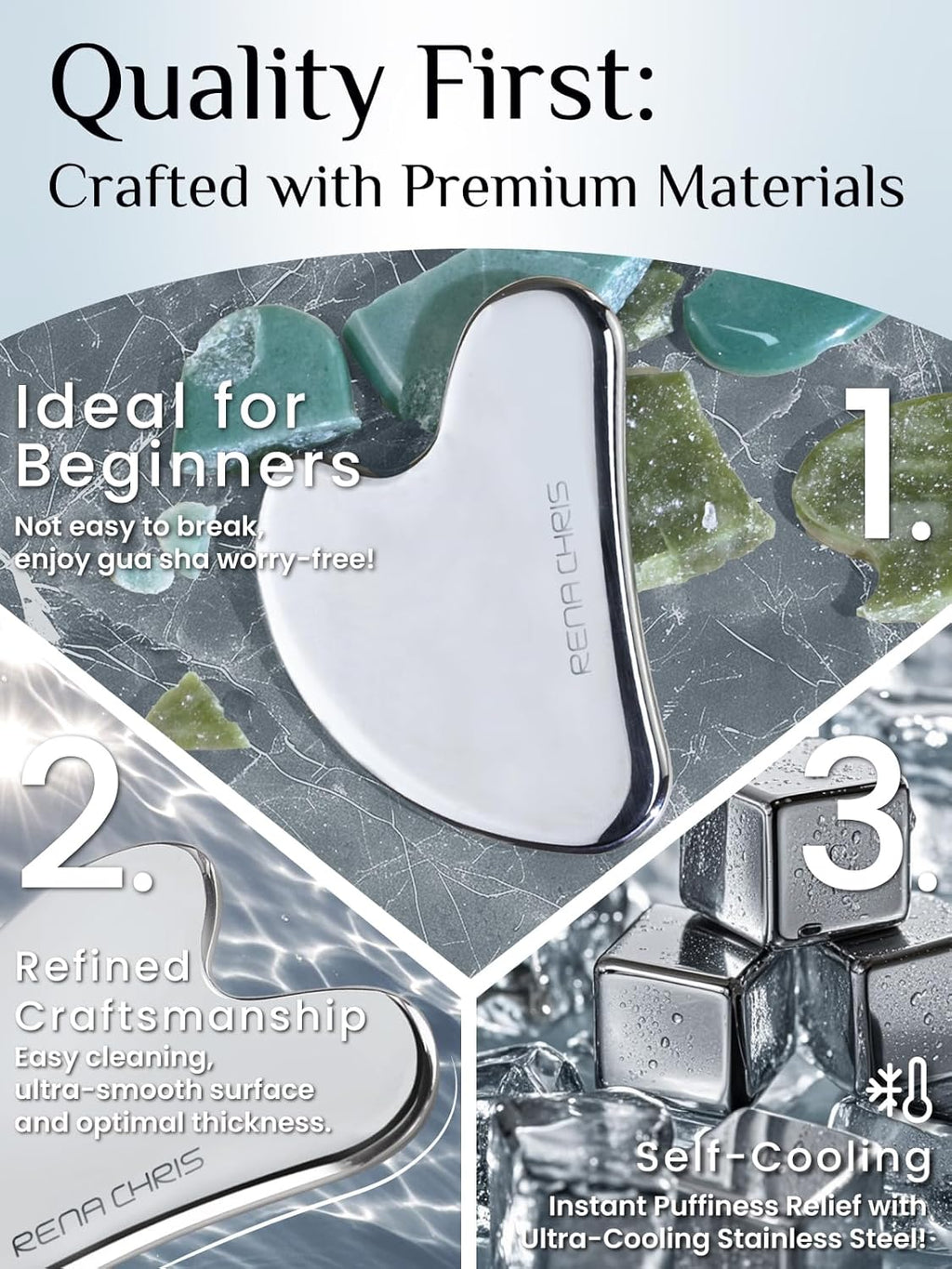 Gua Sha Facial Tools, Stainless Steel Guasha Tool for Acupuncture, Manual Massage Tool for Jawline Sculpting and Puffiness Reducing, Gua Sha Facial Massage Tool, Skin-Care Gift (Silver)